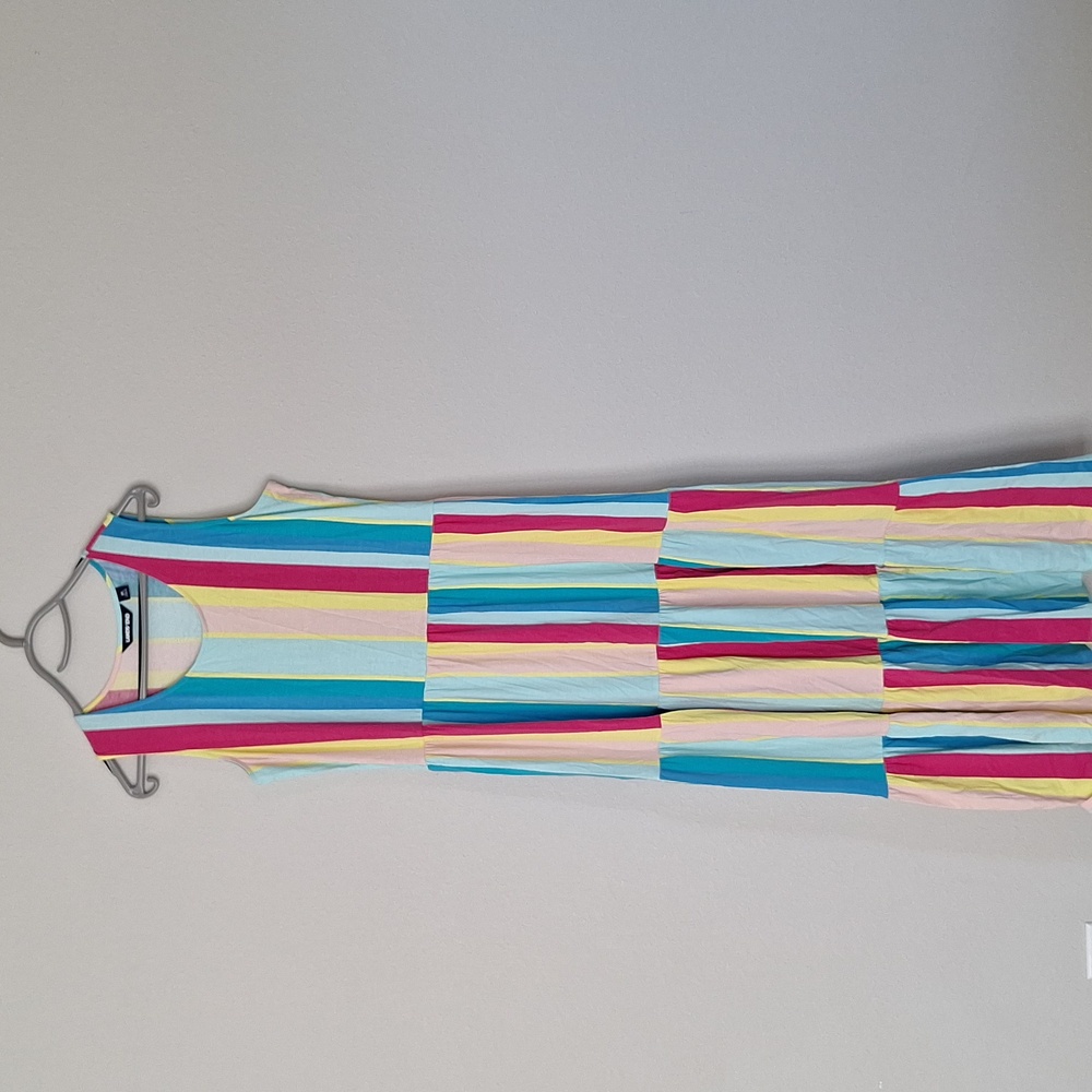 Lands' End Women's Multicolored Striped Tiered Maxi Dress Size M